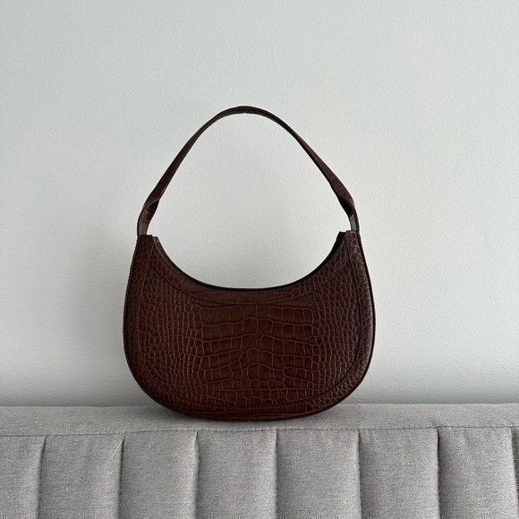 recto Handbags - Recto $675 Croc Effect Half Moon Brown Shoulder Bag deadstock